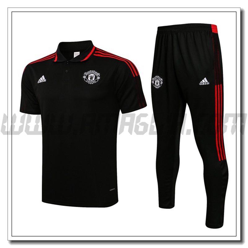 Kit Maglia Polo Manchester United + Pantaloni Rosso/Nero 2021 2022