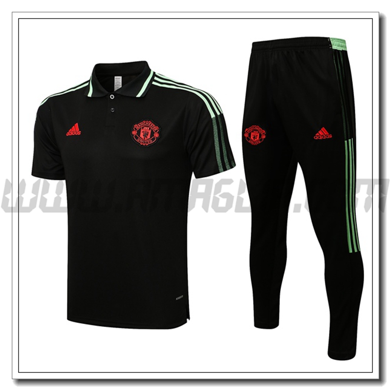 Kit Maglia Polo Manchester United + Pantaloni Nero/Verde 2021 2022