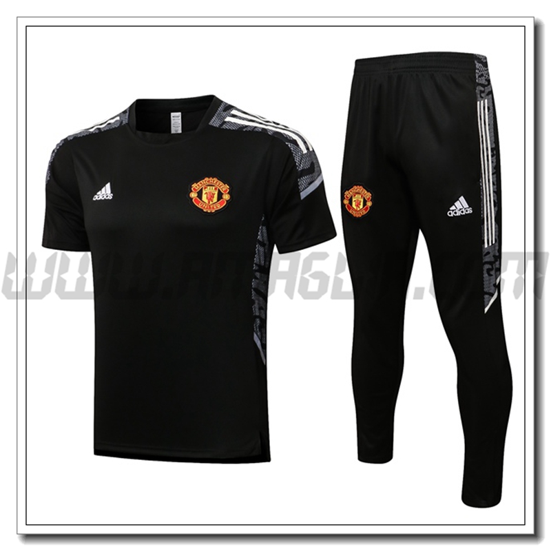 Kit Maglia Polo Manchester United + Pantaloni Bianco/Nero 2021 2022