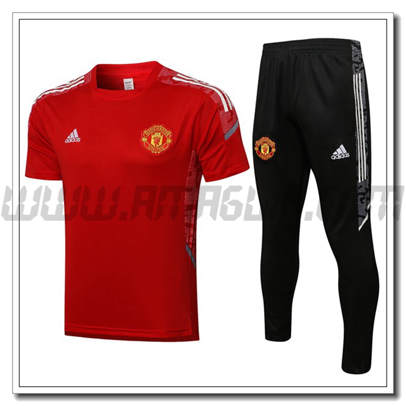 Kit Maglia Polo Manchester United + Pantaloni Bianco/Rosso 2021 2022 -02