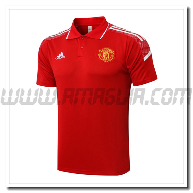 Maglia Polo Manchester United Bianco/Rosso 2021 2022 -01