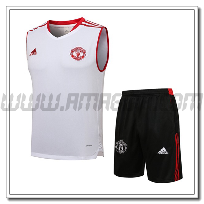 Kit Canotta da Allenamento Manchester United + Pantaloncini Bianco 2021 2022