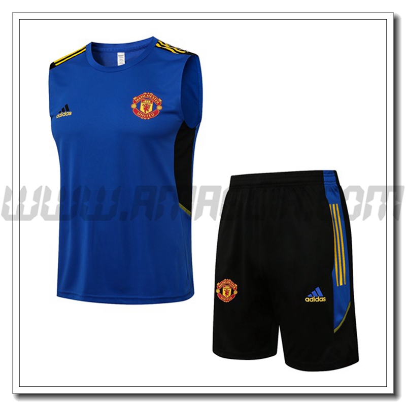 Kit Canotta da Allenamento Manchester United + Pantaloncini Blu 2021 2022