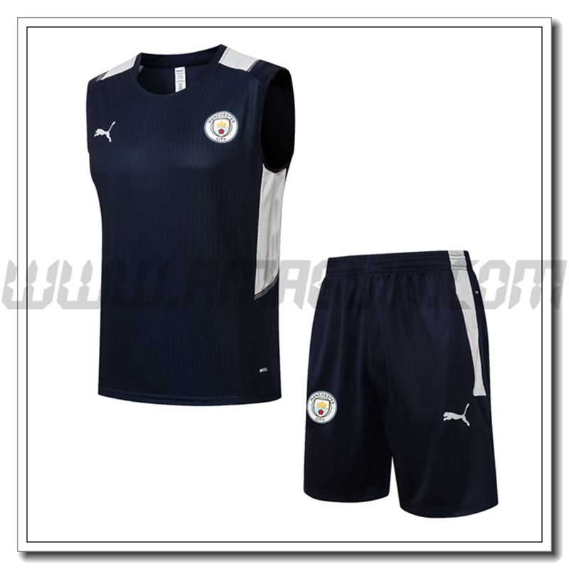Kit Canotta da Allenamento Manchester City + Pantaloncini Blu Marino 2021 2022