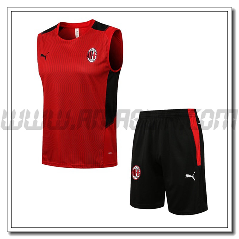 Kit Canotta da Allenamento AC Milan + Pantaloncini Rosso/Nero 2021 2022