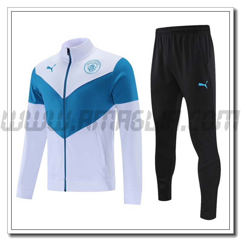 Tuta Giacca Allenamento Manchester City Bianco/Blu 2021 2022