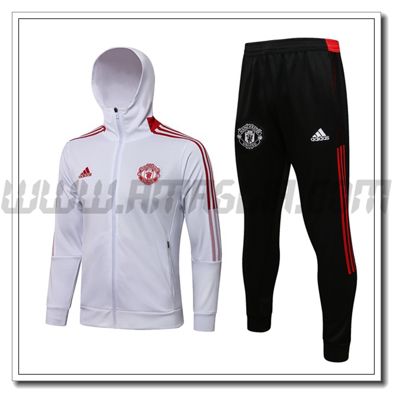 Tuta Giacca con Cappuccio Manchester United Rosso/Bianco 2021 2022