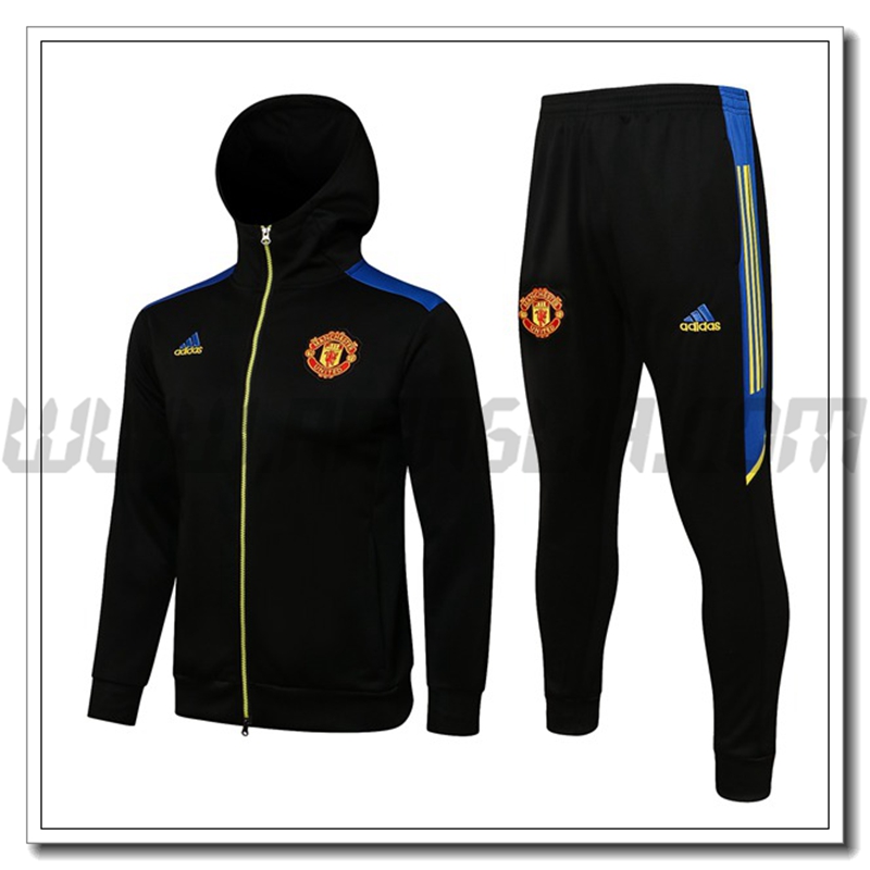 Tuta Giacca con Cappuccio Manchester City Nero/Blu 2021 2022