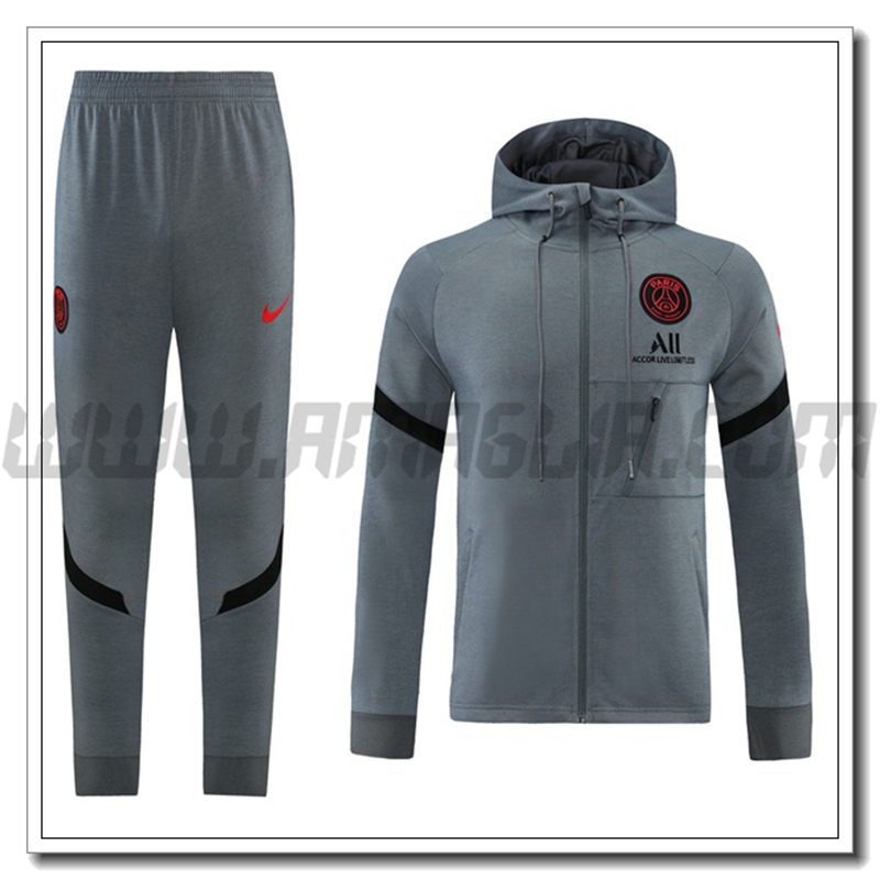 Tuta Giacca con Cappuccio Jordon PSG Grigio Buio 2021 2022