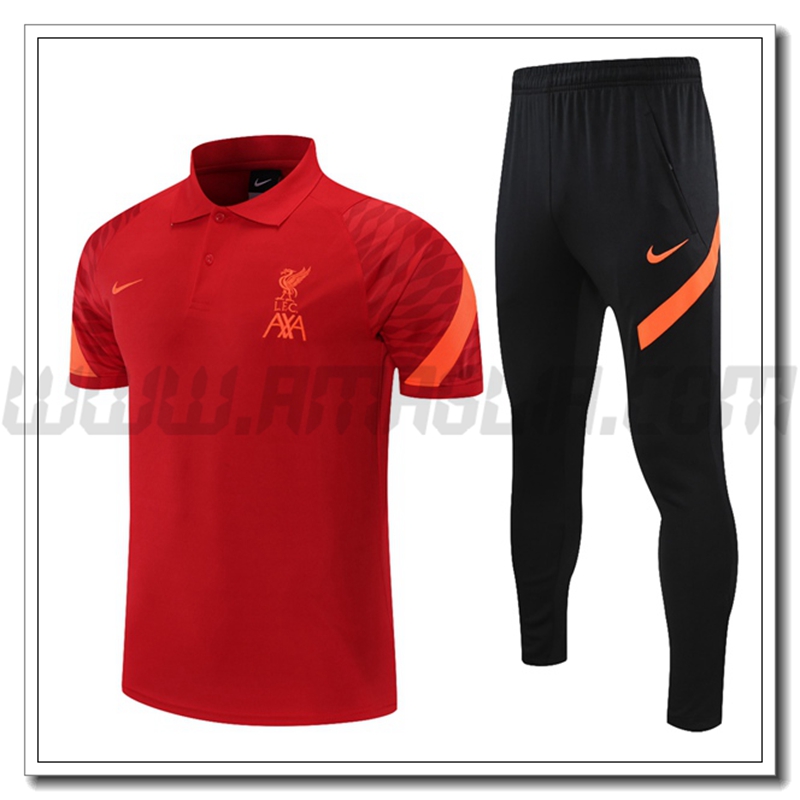 Kit Maglia Polo FC Liverpool + Pantaloni Arancio/Rosso 2021 2022