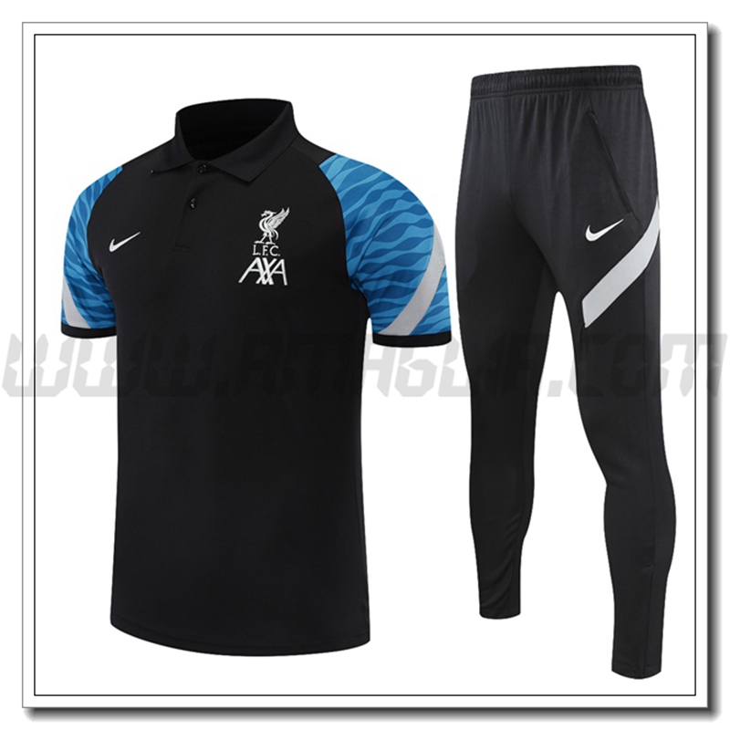 Kit Maglia Polo FC Liverpool + Pantaloni Nero/Blu 2021 2022