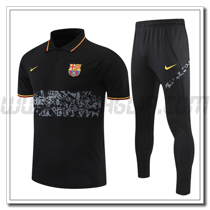 Kit Maglia Polo FC Barcellona + Pantaloni Nero/Grigio 2021 2022