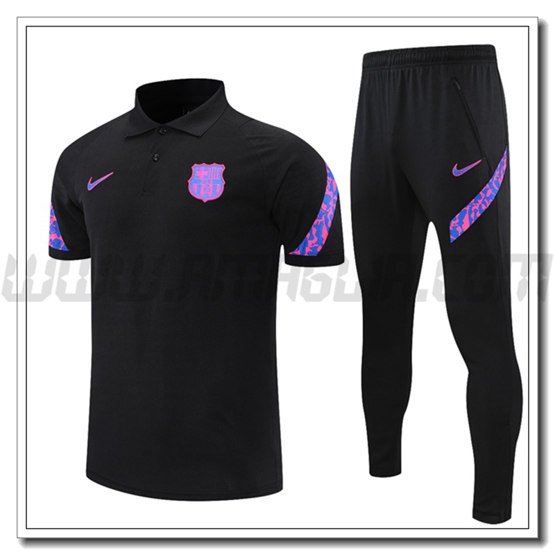 Kit Maglia Polo FC Barcellona + Pantaloni Nero/Viola 2021 2022