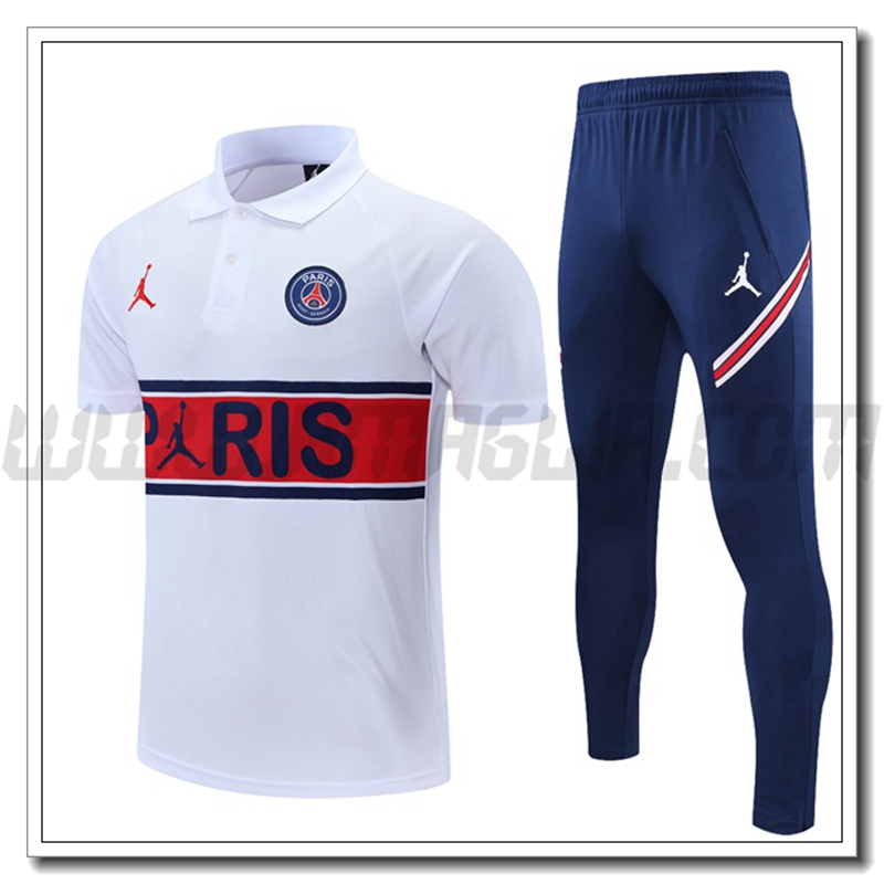 Kit Maglia Polo Jordan PSG + Pantaloni Bianco/Rosso 2021 2022