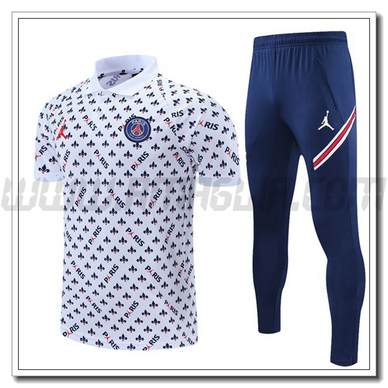 Kit Maglia Polo Jordan PSG + Pantaloni Bianco/Nero 2021 2022
