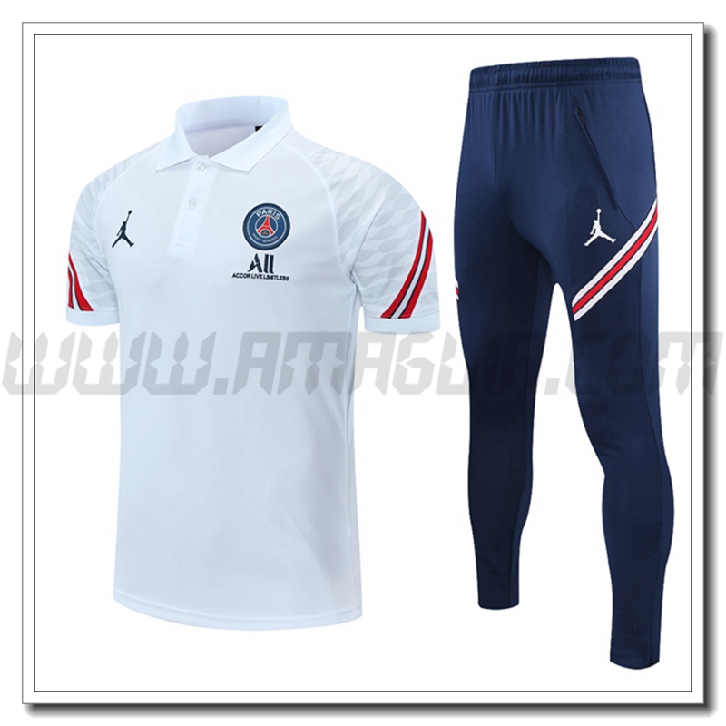 Kit Maglia Polo Jordan PSG + Pantaloni Rosso/Bianco 2021 2022