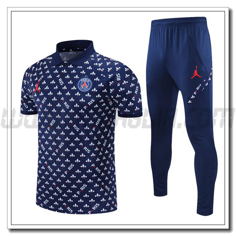 Kit Maglia Polo Jordan PSG + Pantaloni Blu Marino/Bianco 2021 2022