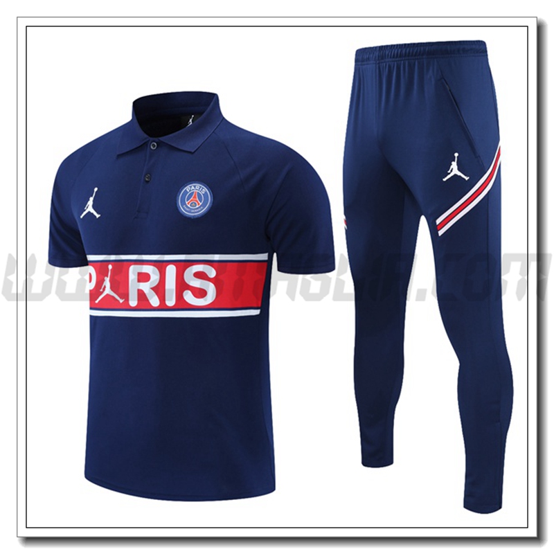 Kit Maglia Polo Jordan PSG + Pantaloni Blu Marino/Rosso/Bianco 2021 2022