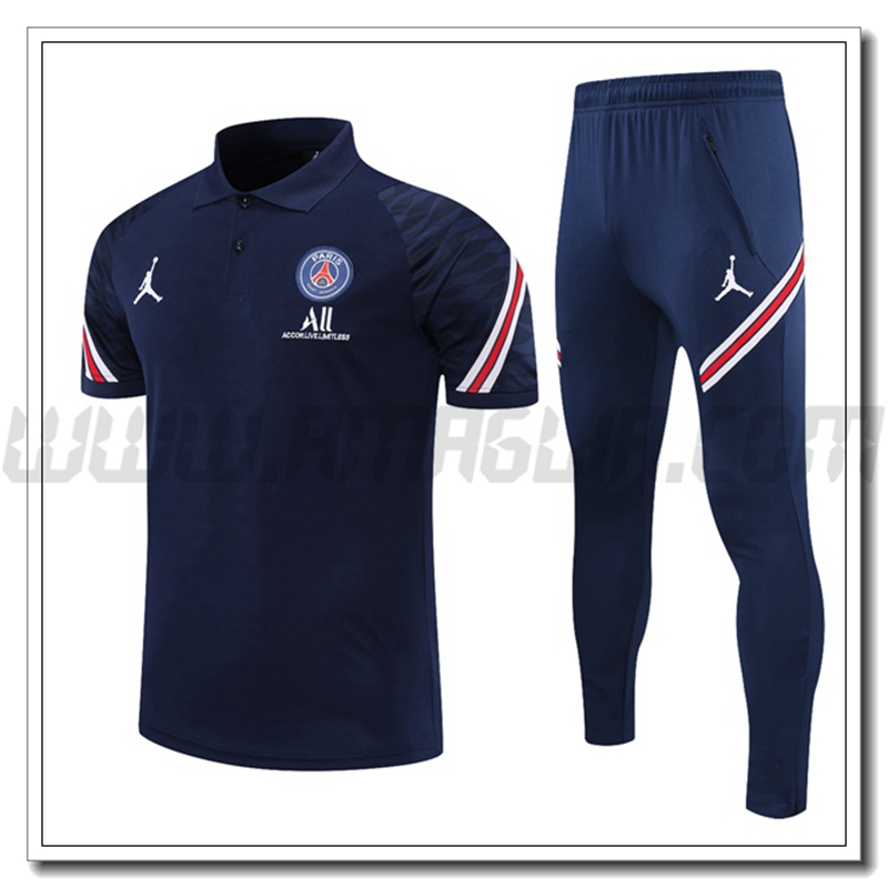 Kit Maglia Polo Jordan PSG + Pantaloni Blu Marino/Rosso 2021 2022
