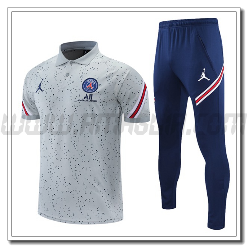 Kit Maglia Polo Jordan PSG + Pantaloni Grigio/Rosso 2021 2022