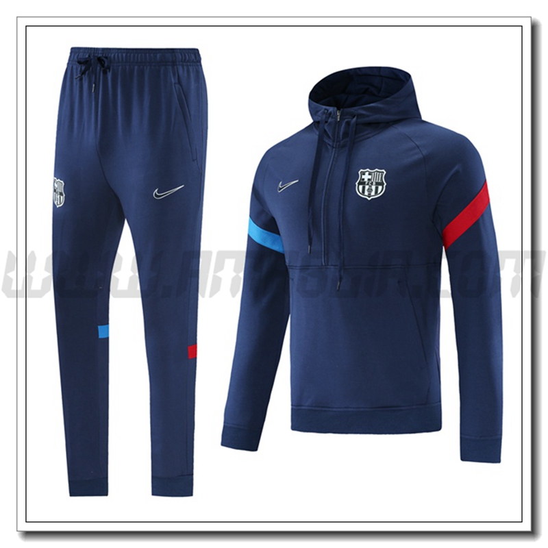 Tuta Giacca con Cappuccio FC Barcellona Blu Marino/Rosso/Blu 2021 2022