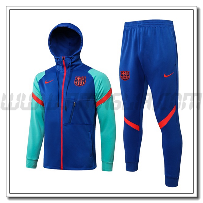 Tuta Giacca con Cappuccio FC Barcellona Blu/Verde 2021 2022