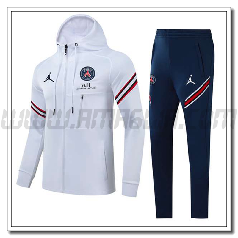 Tuta Giacca con Cappuccio Jordon PSG Bianco/Rosso/Nero 2021 2022