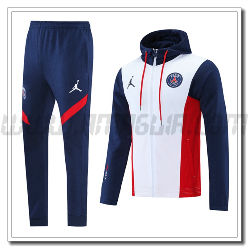 Tuta Giacca con Cappuccio Jordon PSG Bianco/Nero/Rosso 2021 2022