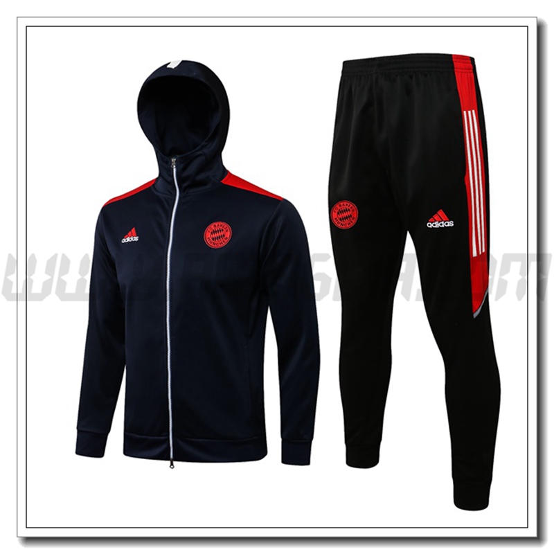 Tuta Giacca con Cappuccio Bayern Monaco Nero/Rosso 2021 2022