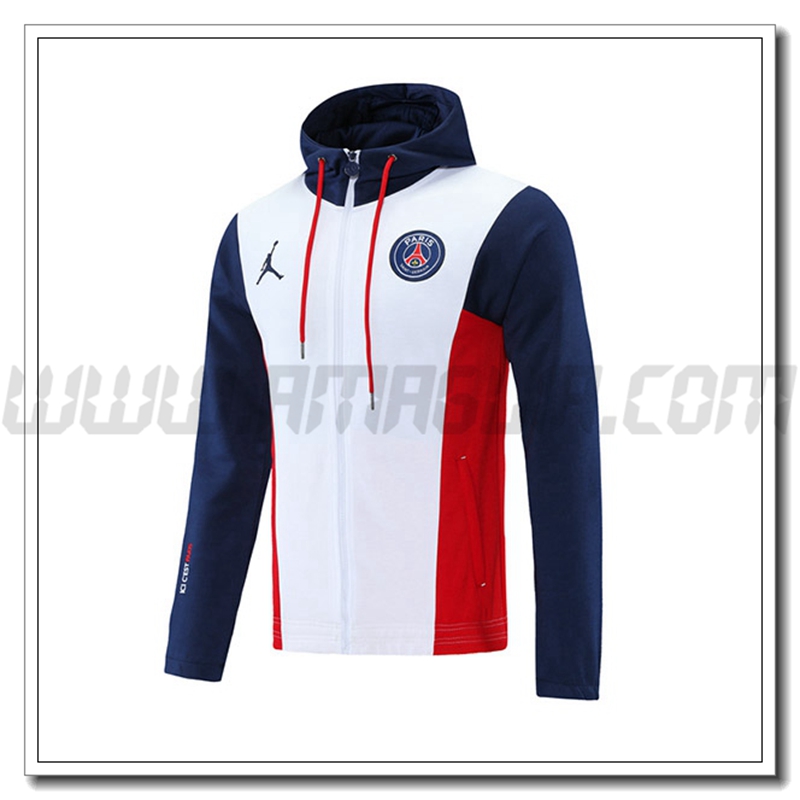 Giacca con Cappuccio Jordon PSG Bianco/Nero/Rosso 2021 2022
