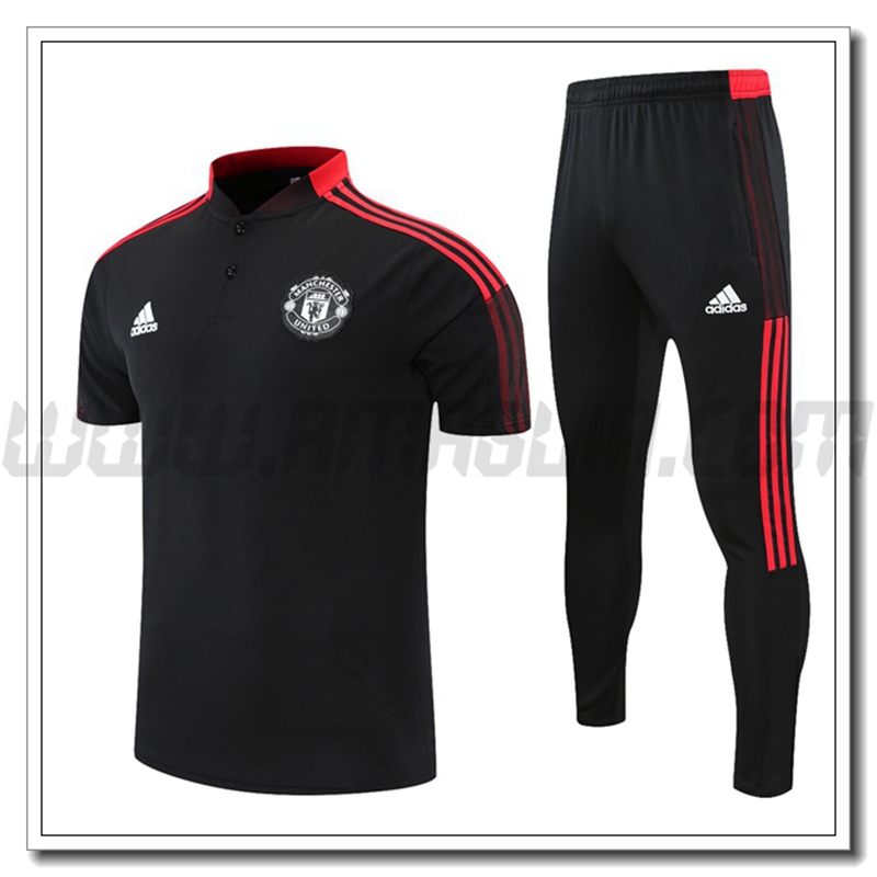 Kit Maglia Polo Manchester United + Pantaloni Rosso/Nero 2021 2022