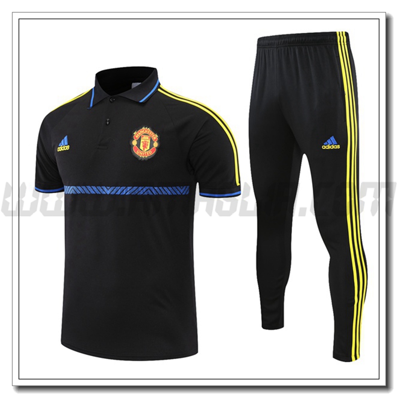Kit Maglia Polo Manchester United + Pantaloni Blu/Nero/Giallo 2021 2022