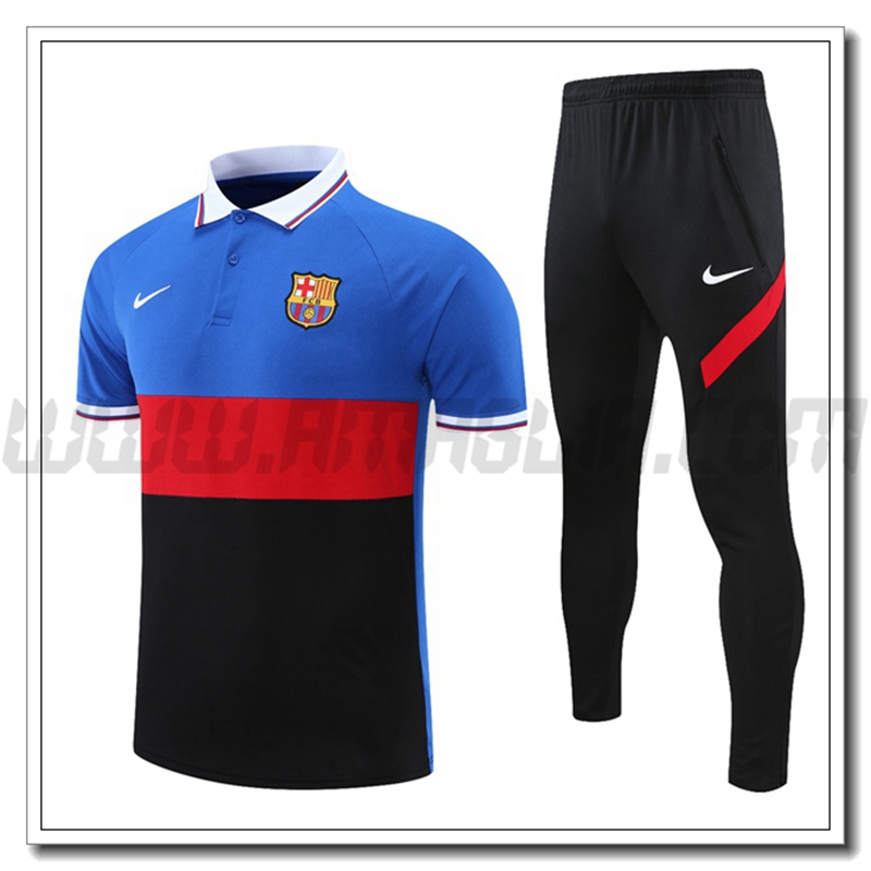 Kit Maglia Polo FC Barcellona + Pantaloni Blu/Nero/Rosso 2021 2022