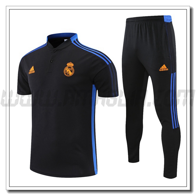 Kit Maglia Polo Real Madrid + Pantaloni Nero/Blu 2021 2022