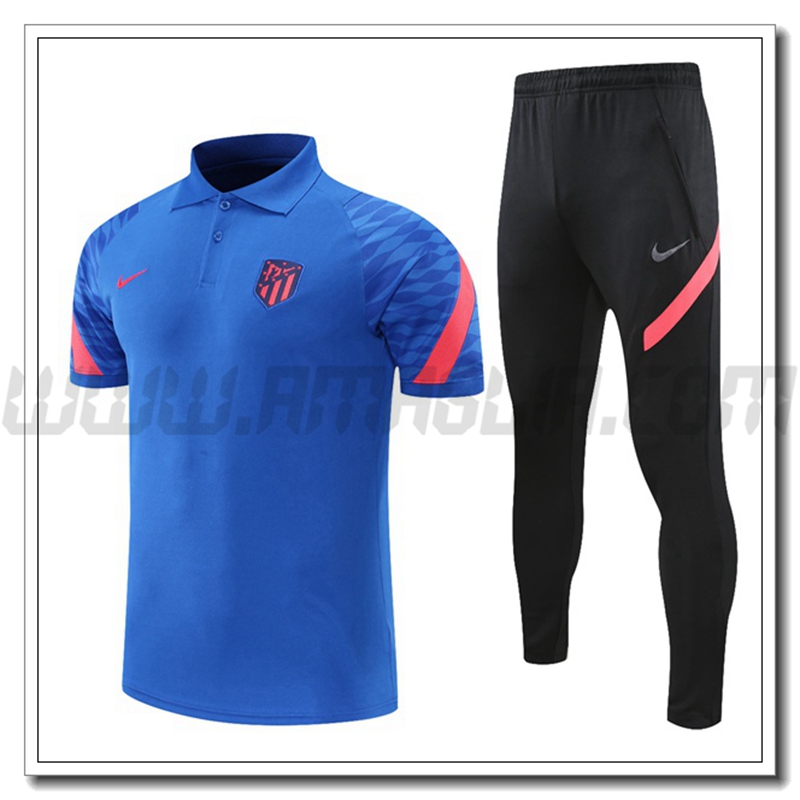 Kit Maglia Polo Atletico Madrid + Pantaloni Blu/Rosso 2021 2022