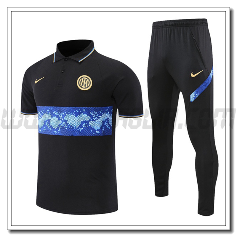Kit Maglia Polo Inter Milan + Pantaloni Nero/Blu 2021 2022