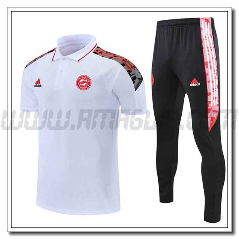 Kit Maglia Polo Bayern Monaco + Pantaloni Bianco/Rosso 2021 2022