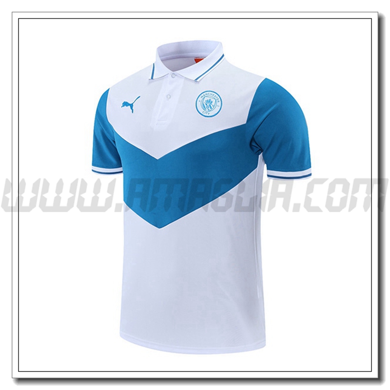 Maglia Polo Manchester City Bianco/Blu 2021 2022
