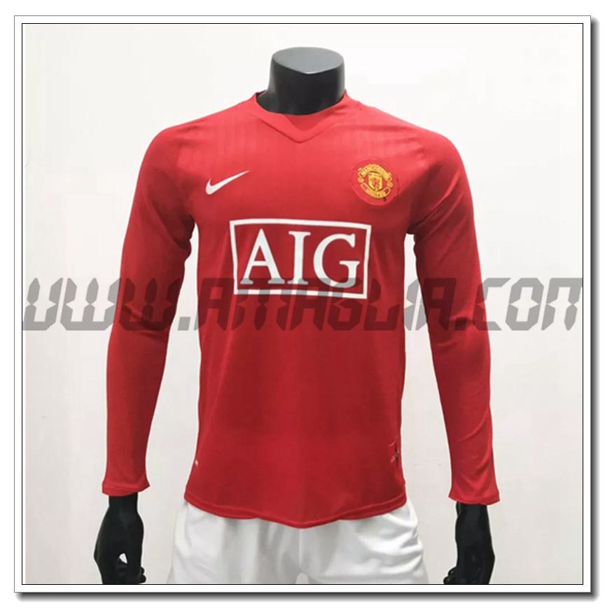 Maglia Calcio Manchester United Retro Prima Manica Lunga 2007/2009