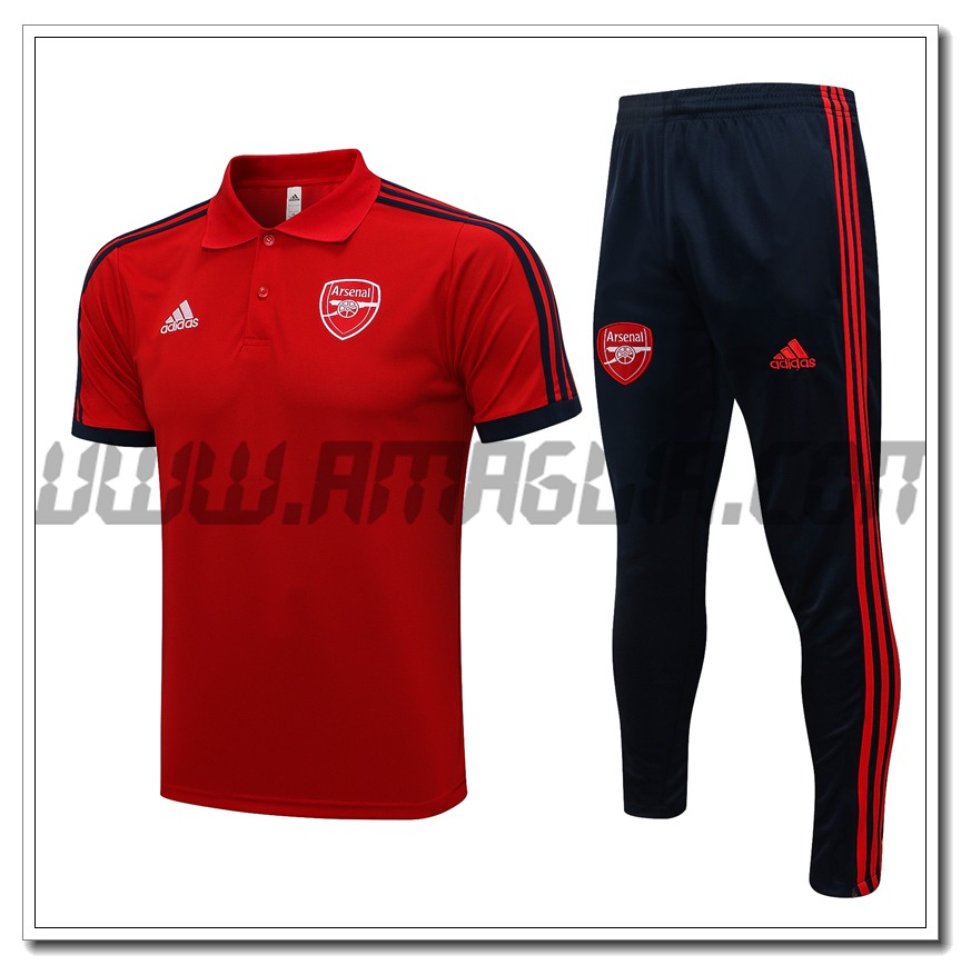 Kit Maglia Polo FC Arsenal + Pantaloni Rosso/Nero 2021 2022