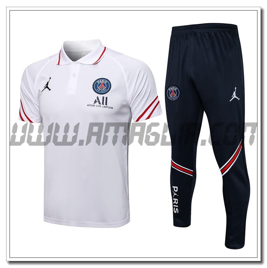 Kit Maglia Polo Jordan PSG + Pantaloni Bianco 2021 2022