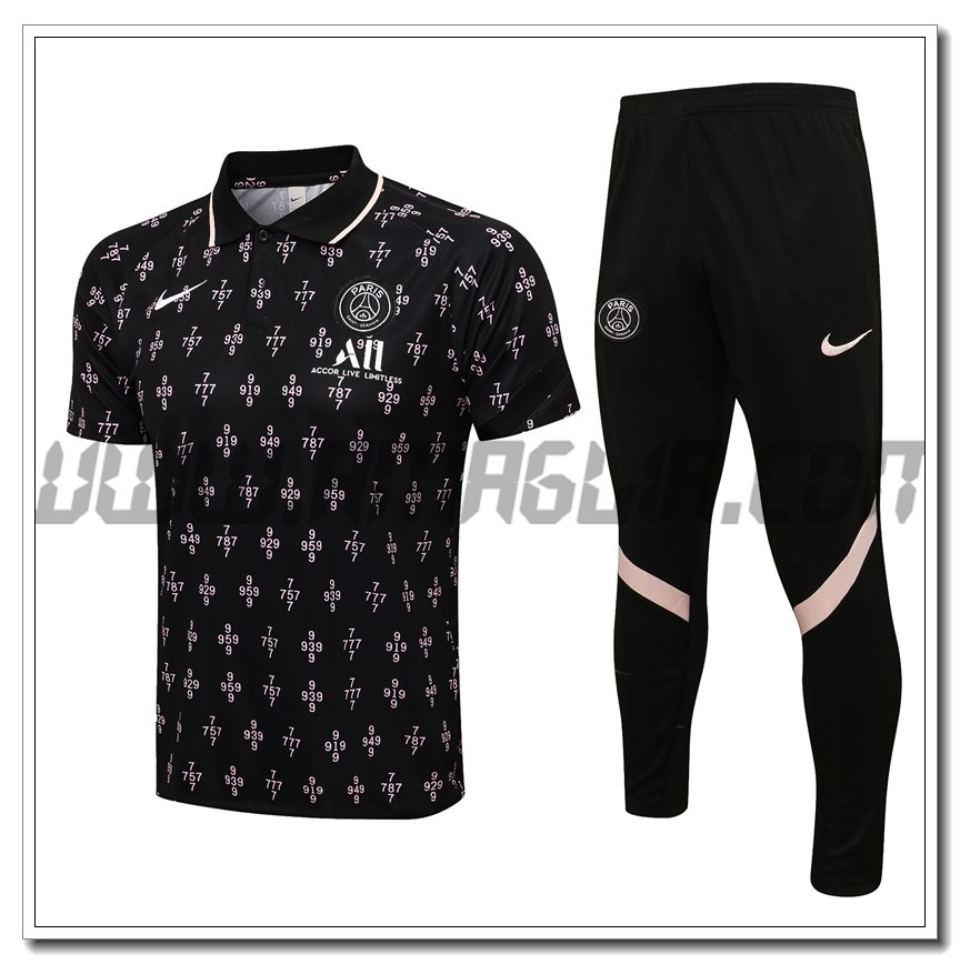 Kit Maglia Polo Jordan PSG + Pantaloni Nero 2021 2022