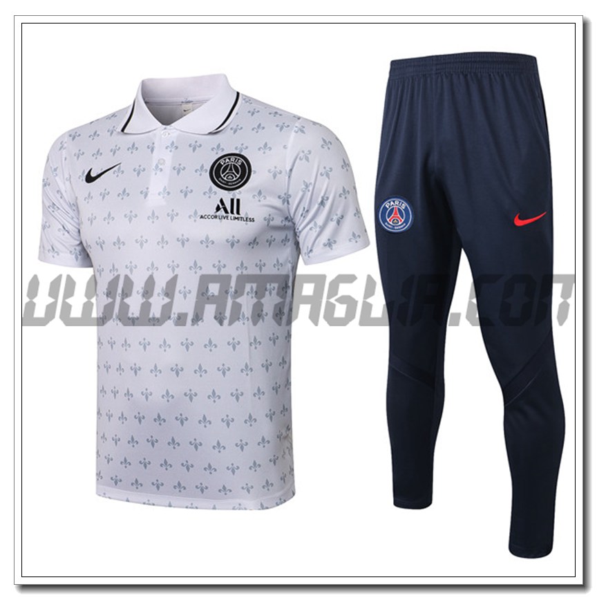 Kit Maglia Polo PSG + Pantaloni Bianco 2021 2022