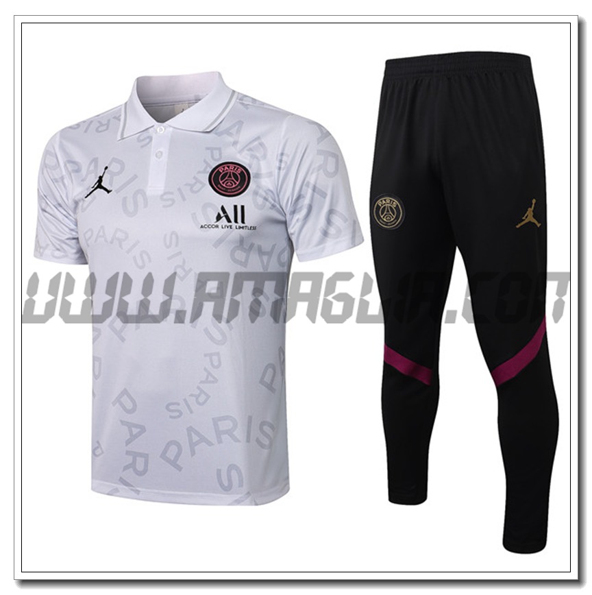 Kit Maglia Polo Jordan PSG + Pantaloni Bianco/Grigio 2021 2022