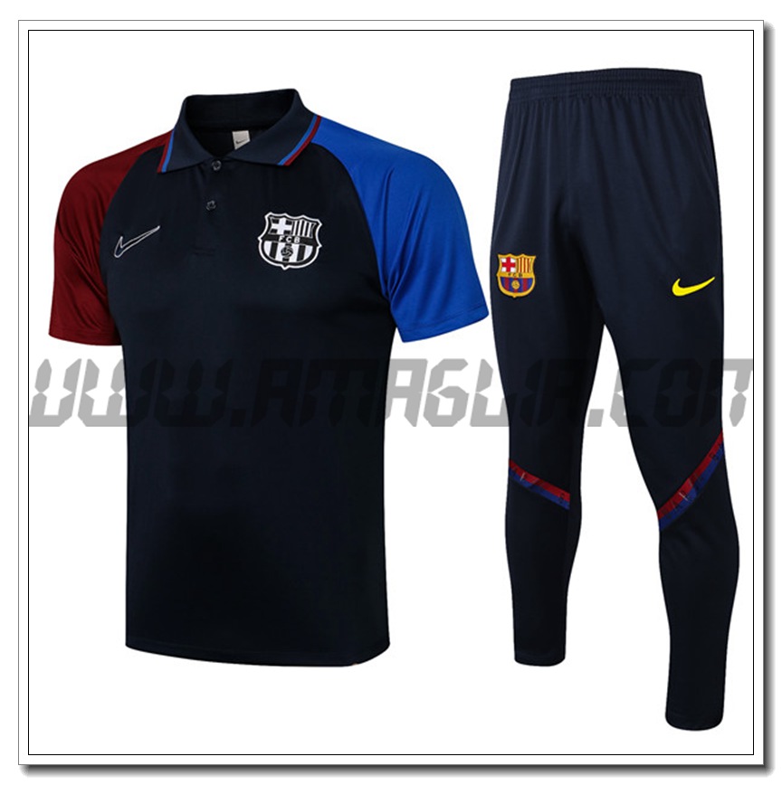 Kit Maglia Polo FC Barcellona + Pantaloni Nero/Blu 2021 2022