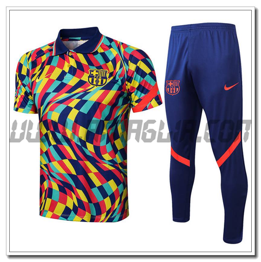 Kit Maglia Polo FC Barcellona + Pantaloni Giallo/Blu 2021 2022