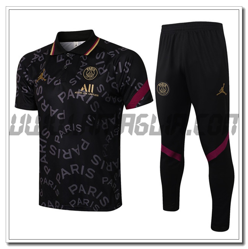 Kit Maglia Polo Jordan PSG + Pantaloni Nero/Grigio 2021 2022