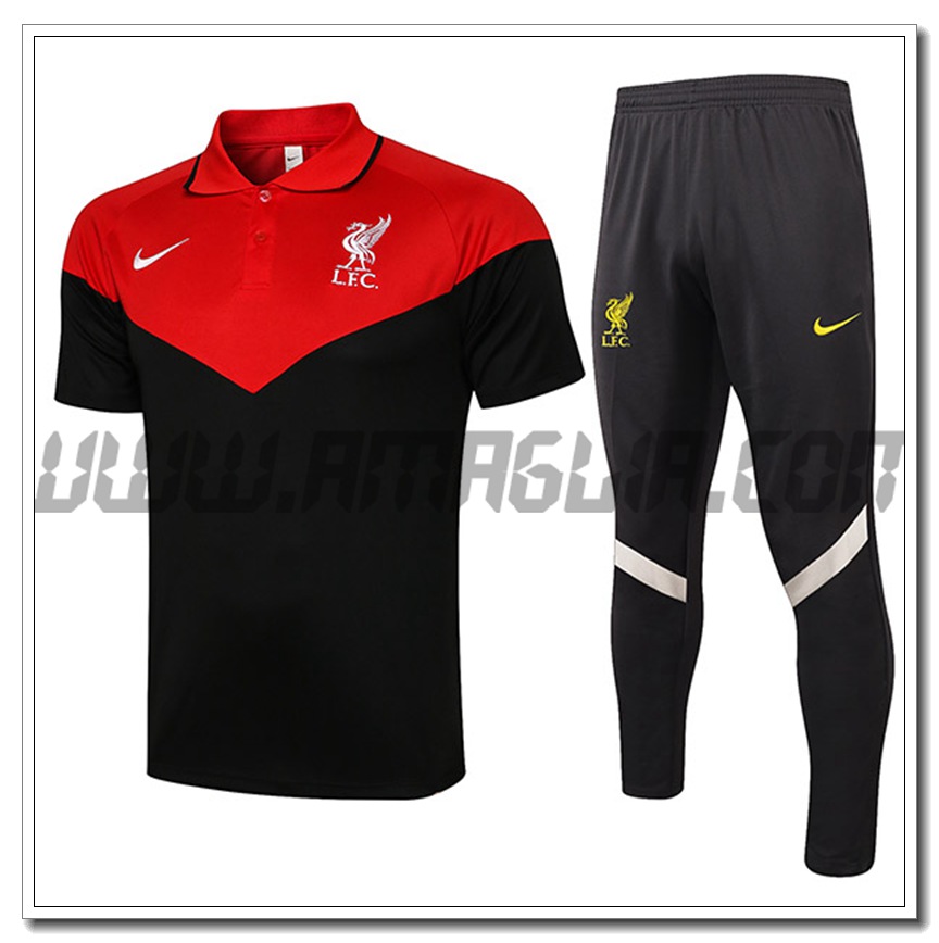 Kit Maglia Polo FC Liverpool + Pantaloni Nero/Rosso 2021 2022