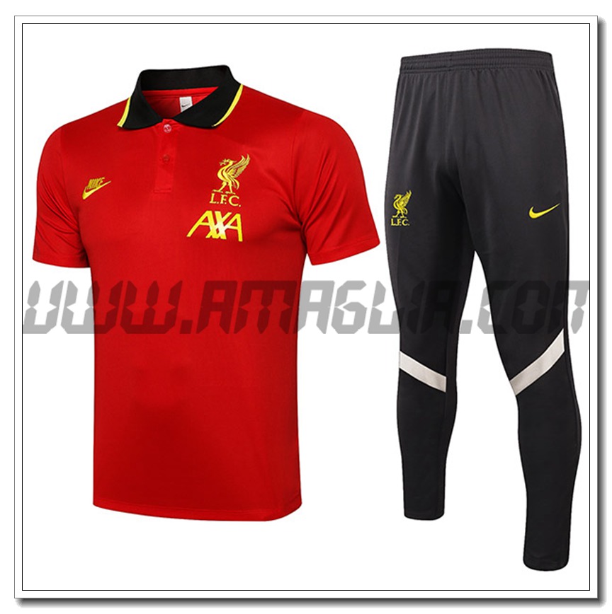 Kit Maglia Polo FC Liverpool + Pantaloni Rosso/Nero 2021 2022