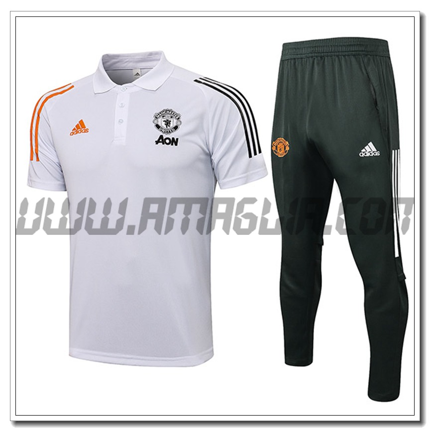 Kit Maglia Polo Manchester United + Pantaloni Bianco 2021 2022